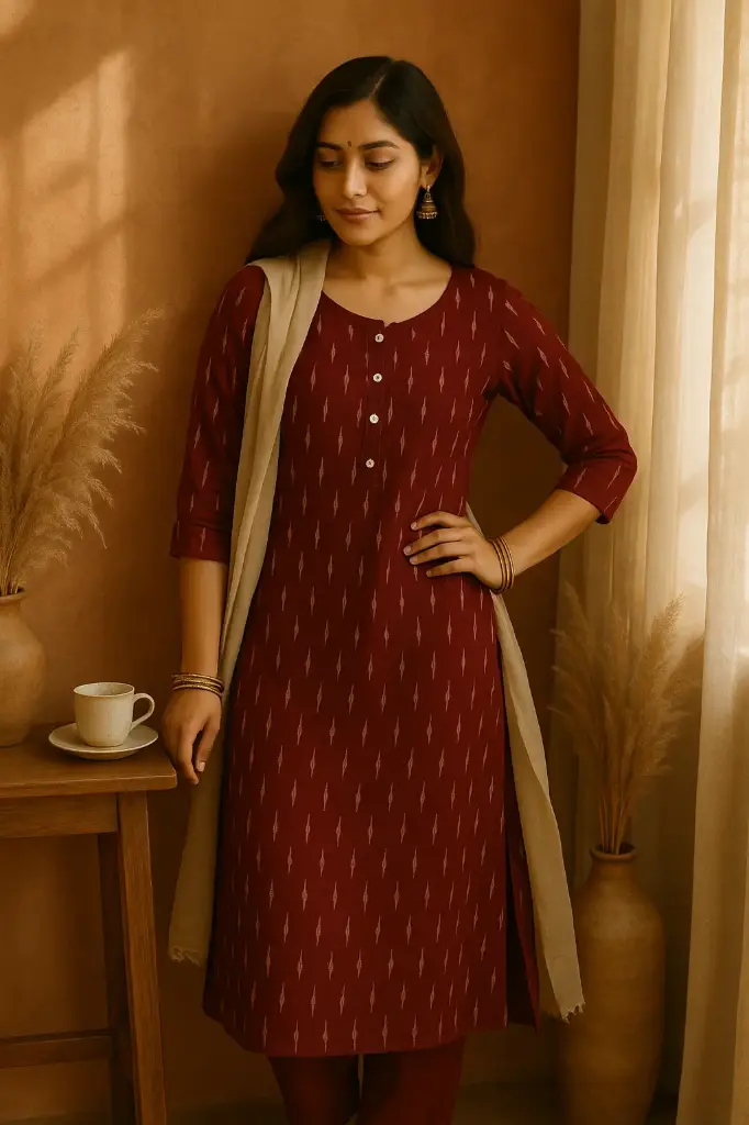 Stylish Maroon Rayon Kurti for Women with Pocket