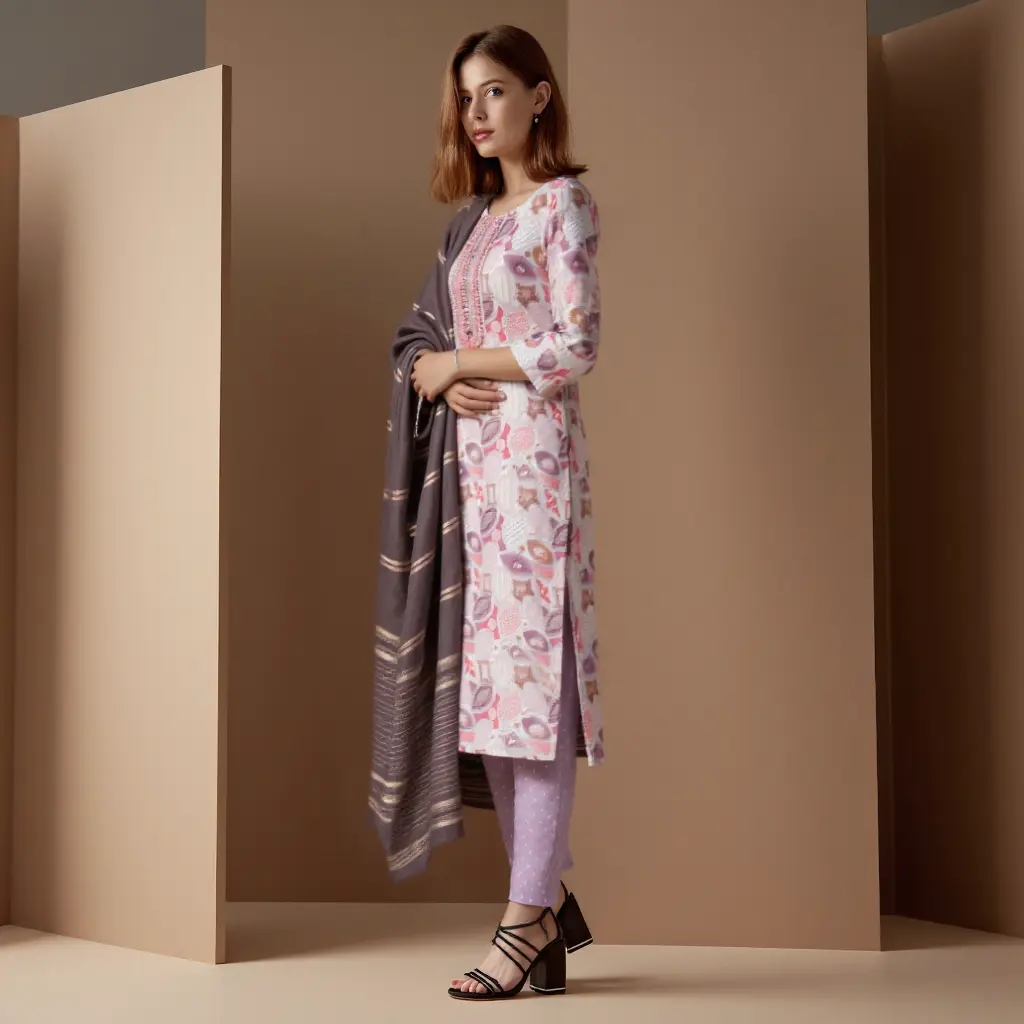Stylish Floral Print Rayon Kurti Pant Dupatta Set for Women