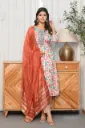 Elegant Floral Print Rayon Kurti Pant Dupatta Set for Women