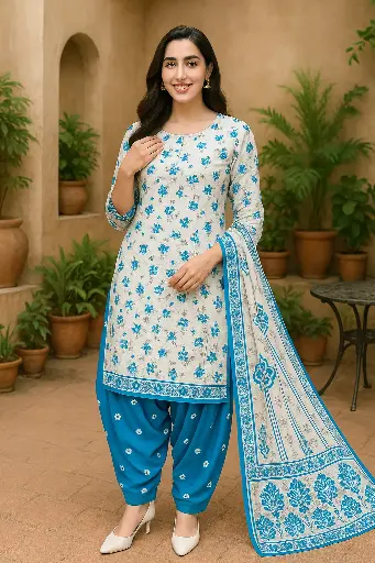 Premium Blue Cotton Patiala Kurti