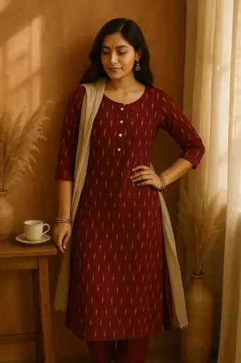 Stylish Maroon Rayon Kurti for Women with Pocket